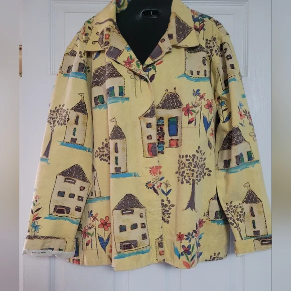 Chico's Yellow Jacket with Floral and House Print - Picture 1 of 8